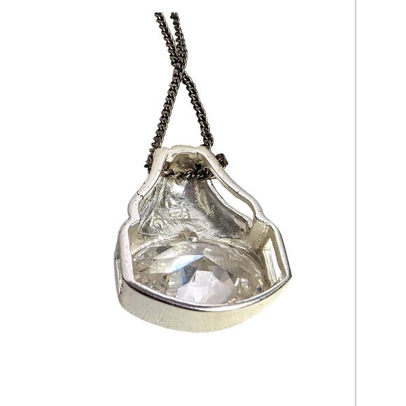 925 Sterling Silver Chain Pendant Necklace with CZ Cubic Zirconia Cabochon Inlay - Picture 4 of 6